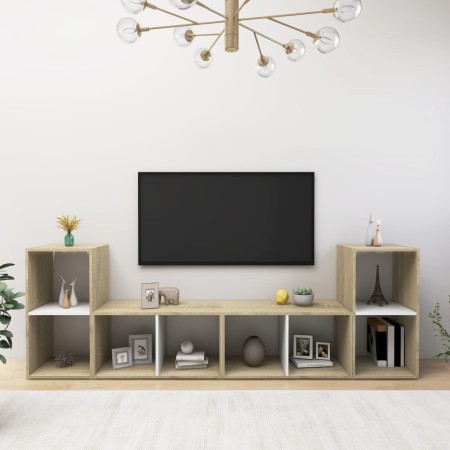 Mobili TV 4 pz Bianco e Rovere 72x35x36,5 cm Legno Multistrato