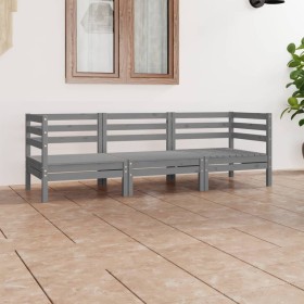 Set Divani da Giardino 3 pz Grigio in Legno Massello di Pino