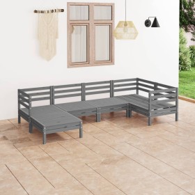 Set Salotto da Giardino 6 pz in Legno Massello di Pino Grigio