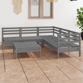 Set Salotto da Giardino 6 pz in Legno Massello di Pino Grigio