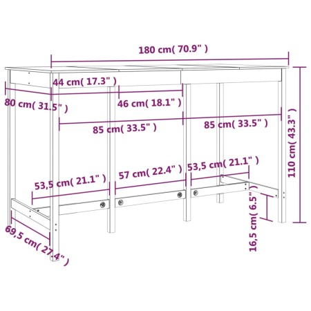 Tavolo da Bar Bianco 180x80x110 cm in Legno Massello di Pino