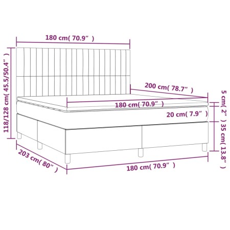 Letto a Molle con Materasso e LED Nero 180x200cm in Tessuto