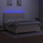 Letto a Molle con Materasso e LED Crema 160x200 cm in Tessuto