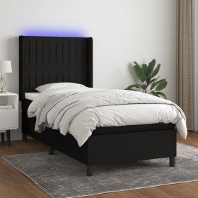 Letto a Molle con Materasso e LED Nero 90x190 cm in Tessuto