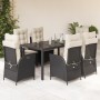 Set da Pranzo da Giardino 7 pz Nero con Cuscini in Polyrattan