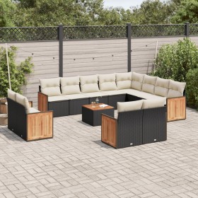 Set Divani da Giardino 13pz con Cuscini Nero in Polyrattan