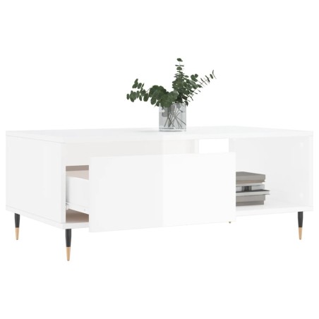 Tavolino Salotto Bianco Lucido 90x50x36,5 cm Legno Multistrato