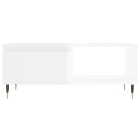 Tavolino Salotto Bianco Lucido 90x50x36,5 cm Legno Multistrato