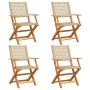 Sedie Giardino Pieghevoli 4pz Beige Polyrattan e Legno Massello