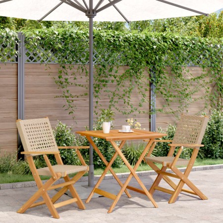 Set da Bistrot 3 pz Beige in Polyrattan e Legno Massello