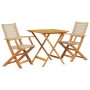 Set da Bistrot 3 pz Beige in Polyrattan e Legno Massello