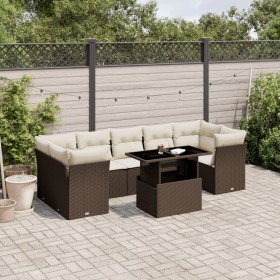 Set Divani da Giardino 8 pz con Cuscini Marrone in Polyrattan