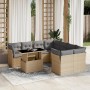 Set Divano da Giardino 9 pz con Cuscini Beige in Polyrattan