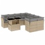 Set Divano da Giardino 9 pz con Cuscini Beige in Polyrattan