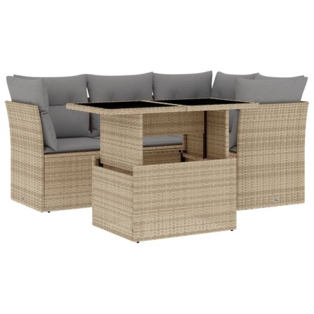 Set Divano da Giardino 5 pz con Cuscini Beige in Polyrattan