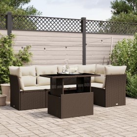 Set Divano da Giardino 6 pz con Cuscini Marrone in Polyrattan