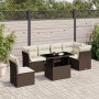 Set Divani da Giardino 7 pz con Cuscini Marrone in Polyrattan