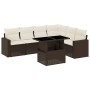 Set Divani da Giardino 7 pz con Cuscini Marrone in Polyrattan