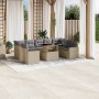 Set Divano da Giardino 10 pz con Cuscini Beige in Polyrattan