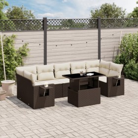 Set Divani da Giardino 8 pz con Cuscini Marrone in Polyrattan