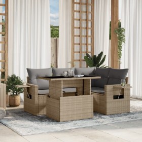 Set Divano da Giardino 5 pz con Cuscini Beige in Polyrattan