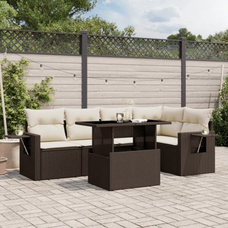 Set Divano da Giardino 6 pz con Cuscini Marrone in Polyrattan