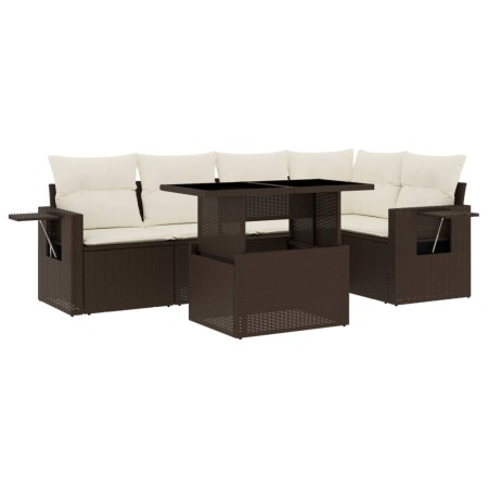 Set Divano da Giardino 6 pz con Cuscini Marrone in Polyrattan