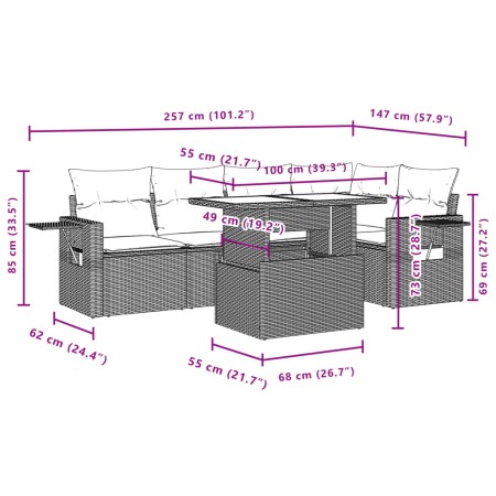 Set Divano da Giardino 6 pz con Cuscini Marrone in Polyrattan