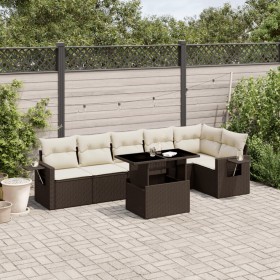 Set Divani da Giardino 7 pz con Cuscini Marrone in Polyrattan