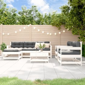 Set Salotto da Giardino 7 pz Bianco in Legno Massello di Pino