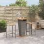 Set Bar Giardino 3pz Grigio Polyrattan e Legno Massello Acacia