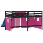 Letto a Soppalco con Tende Bambini Rosa 80x200 cm Massello Pino