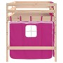 Letto a Soppalco con Tende Bambini Rosa 90x190 cm Massello Pino