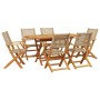 Set Pranzo da Giardino 7 pz Beige Polyrattan e Legno Massello