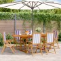 Set Pranzo Giardino 7pz Blu e Bianco Tessuto e Legno Massello