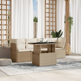 Set Divano da Giardino 5 pz con Cuscini Beige in Polyrattan