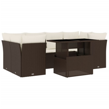 Set Divani da Giardino 7 pz con Cuscini Marrone in Polyrattan