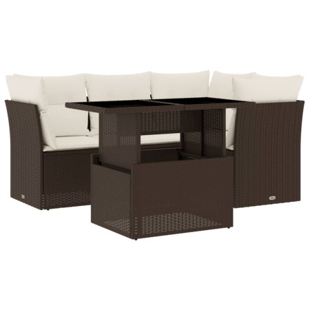 Set Divano da Giardino 5 pz con Cuscini Marrone in Polyrattan