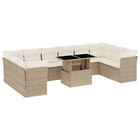 Set Divani da Giardino 11 pz con Cuscini Beige in Polyrattan