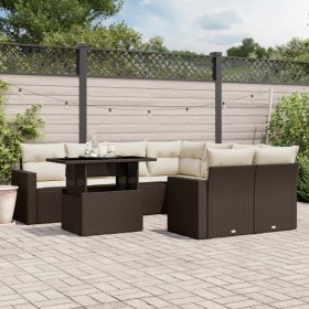 Set Divani da Giardino 9pz con Cuscini Marrone in Polyrattan