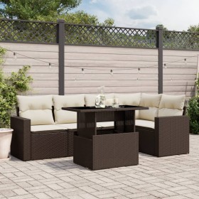 Set Divano da Giardino 6 pz con Cuscini Marrone in Polyrattan