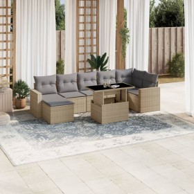 Set Divano da Giardino 8 pz con Cuscini Beige in Polyrattan