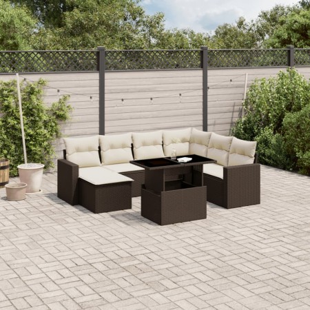 Set Divani da Giardino 8 pz con Cuscini Marrone in Polyrattan