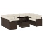 Set Divani da Giardino 10pz con Cuscini in Polyrattan Marrone