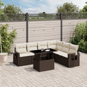 Set Divani da Giardino 7 pz con Cuscini Marrone in Polyrattan