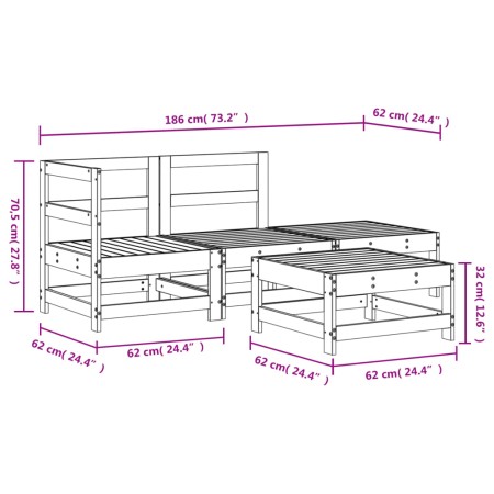 Set Salotto da Giardino 4 pz Bianco in Legno Massello di Pino