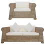 Set di Divani 2 pz con Cuscini in Rattan Naturale