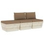 Set Divani da Giardino su Pallet 3 pz con Cuscini Legno Abete