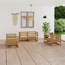 Set Divani da Giardino 6 pz Miele in Legno Massello di Pino