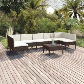 Set Divani da Giardino 8 pz con Cuscini in Polyrattan Marrone